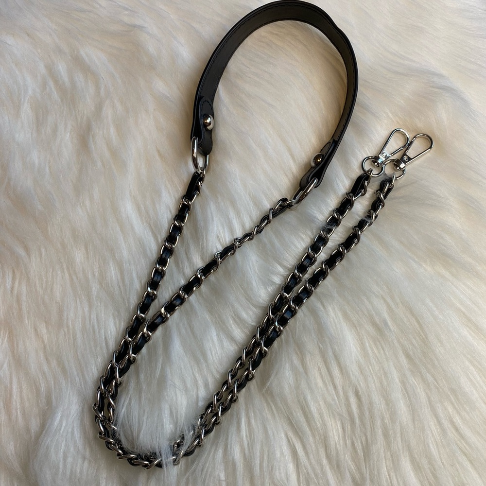 Bag Chain Strap Replacement Crossbody Handbag Purse DIY 49” Silver Black Leather